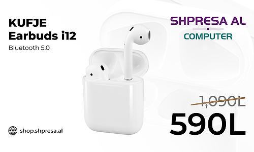 Kufje me Bluetooth TWS Earbuds i12, NË OFERTË 590 Leke. Transport në Tiranë për 1 ORË.